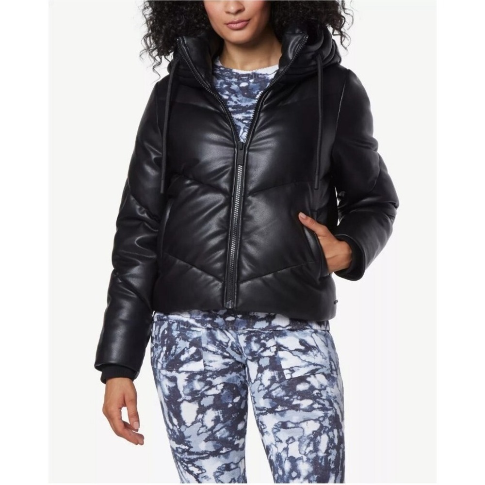 Andrew Marc Sport Faux Black Leather Puffer Jacket Plus Size 1X‎ Brand New Tags